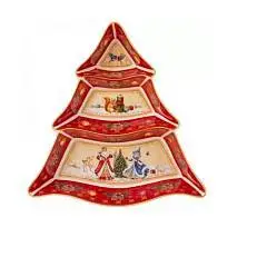Менажница-елка "Дед мороз и снегурочка" 24х24х3 см красная, фото №1