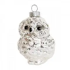 Украшение Сова бело-серебряная (стекло) 6х6х10 см, фото №1