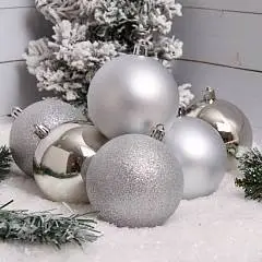 Набор шаров 8см 6шт пластик ЛЬДИНКА  серебро, фото №1