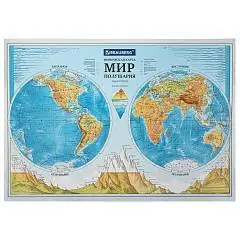 Карта мира физ "Полушария" 101х69 см,1:37М, интерактивная, фото №1