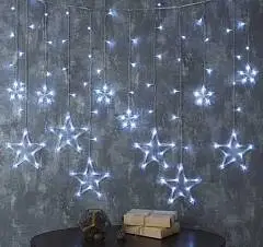 Гирлянда "Бахрома" 2.4х0.9м с насадками "Звезды" 138 LED, белое, фото №1