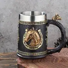 Кружка "Лошадь" нерж сталь/искусственный камень 600мл, фото №1