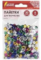 Пайетки для творчества "Классика", 6мм, 30 гр, 5 цв, фото №1