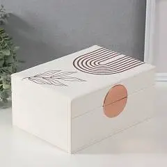 Шкатулка кожзам д/украшений "Веточка. Радуга" белая 18х24,5х11 с, фото №1