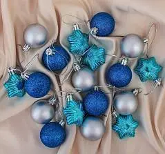 Набор украшений пластик 18 шт "Звёздный" синий, серебро, фото №1