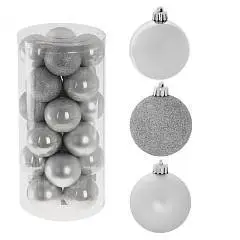Набор шаров  24 шт, D 6 см, серебро L14,5 W14,5 H30,5 см, фото №1
