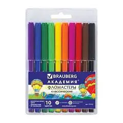 Фломастеры BRAUBERG "Академия" 10цв ПВХ уп, фото №1