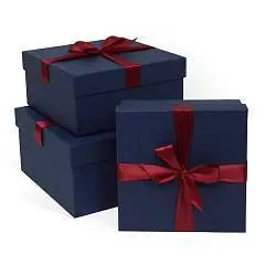 Коробка подарочная "Синяя" с бантом квадрат 190x190x90 3-2, фото №1