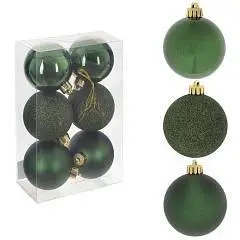 Набор шаров D 6 см, 6шт L6 W6 H7,5 см т-зеленый, фото №1