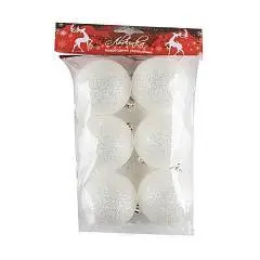 Набор шаров Блеск 6см 6шт пластик  белый пакет, фото №1