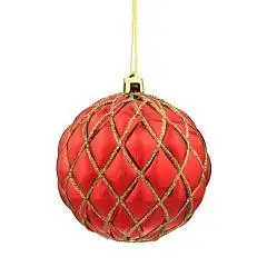 Шар елочный "Золотая сетка", 1шт, D8 см., пласт красный, фото №1