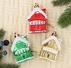 Набор елочных украшений "Домик в снегу" 3шт 5,5х3,5см пластик, фото №1