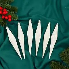 Набор украшений "Сосулька острая в полоску" 6 шт18 см, белый, фото №1