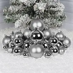 Набор шаров 6/5/4/2,5см 32шт глянц, мат пластиксеребро, фото №1