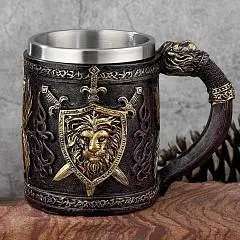 Кружка "Лев" нерж сталь/искусственный камень 430 мл, фото №1