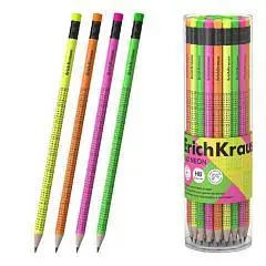 Карандаш чернографитный ErichKrause2x2 Neon, с ластиком, фото №1