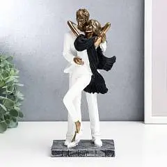 Сувенир полистоун Влюблённые в белой одежде с шарфомпод бронзу, фото №1