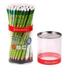 Карандаш чернографитный BRAUBERG "GREEN" HB, с ластиком, фото №1
