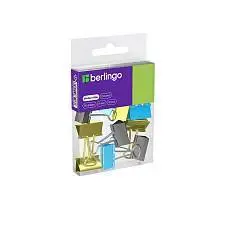 Зажимы для бумаг 19мм, Berlingo, 10шт., голубой+золотой, фото №1