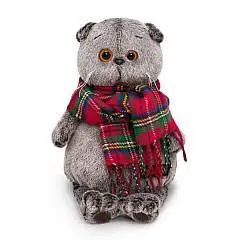 Игрушка мягкая Басик и красный шарф в клеточку, фото №1