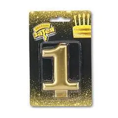 Свеча -цифра "1" Золотая 8cm/V, фото №1