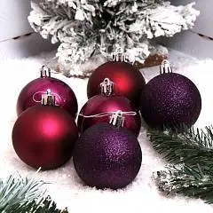 Набор шаров 6см 6шт пластик ЛЬДИНКА темно-фиолетовый, фото №1