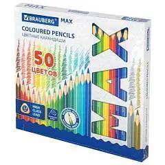Карандаши цветные супермяг трехгр BRAUBERG MAX 50цв пл поддон 3,, фото №1