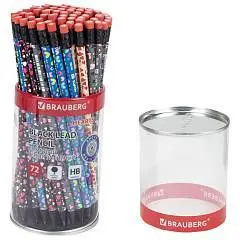 Карандаш чернографитный BRAUBERG "HEARTS" с ластиком, ассорти, фото №1