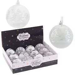 Шар елочный пластик 8 см бел/сереб, фото №1