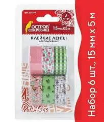 Клейкие ленты 15 мм х 5 м  набор 6 шт., ассорти №1, блистер, фото №1