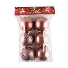 Набор шаров 6см 6шт пластик ЛЬДИНКА  розовое золото пакет, фото №1