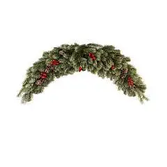 Ёлочная гирлянда "Сваг", заснеж с ягодами, 113*18*35 см литая, фото №1