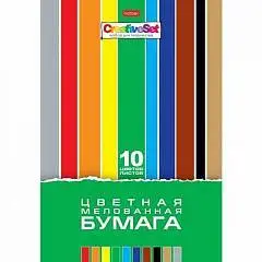 Бумага цветная А4 10л 10цв мел папка Креативная, фото №1