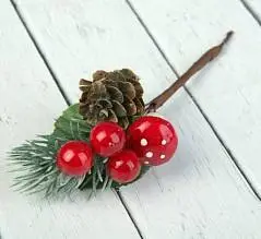 Ветка для творчества "Веточка ели с шишкой и грибочком" 13 см, фото №1