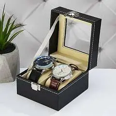 Шкатулка для 2 часов из искусственной кожи, 11*12*8см., фото №1