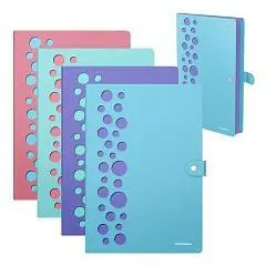 Папка на кнопке EK Diagonal Pastel, 4отд, перфорация, A4, ассорти, фото №1