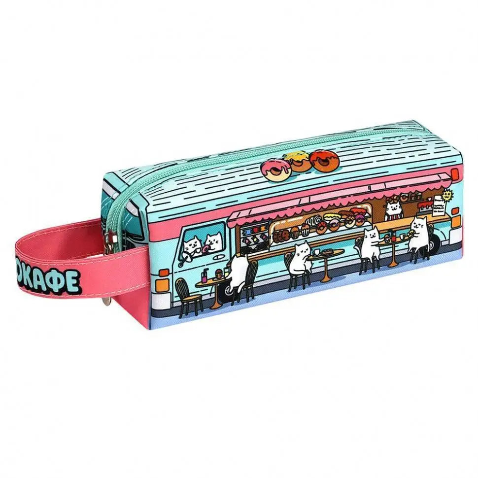 Пенал школьный "Котокафе" молния 20х7х5.5см, фото №1