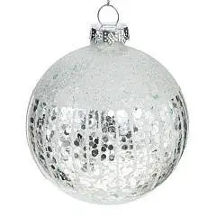 Украшение новогоднее "Шар" , D 8 см, белый пайетки, фото №1