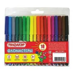 Фломастеры "Пифагор" 18цв вент/колп, фото №1