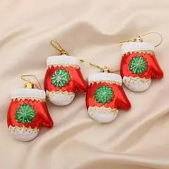 Украшение ёлочное "Варежка со снежинкой" 4 шт 6х5 см красный, фото №1