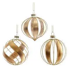 Украшение стекло "Шар/Шар волна/Капля" H10 см золот полосы, фото №1