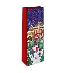 Сумка подарочная "Новый год" бутылочная премиум, 12х36х8,5см, фото №1