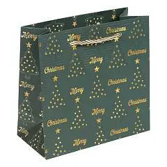 Сумка подарочная "Рождество" 14*15*7см зеленый, фото №1