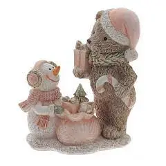 Фигурка декоративная "Мишка и снеговик", L8 W5 H10 см, фото №1