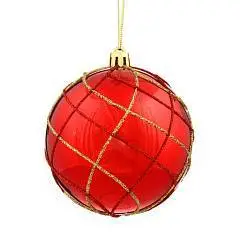 Шар елочный "Алмазная сетка" D 8 см красный прозр, фото №1