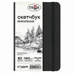 Скетчбук А6+ 90*140мм 880л  Гамма "Студия" черный бел бум 140г, фото №1