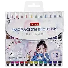 Фломастеры Hatber 12 цв. кистевидные M-Brush  BUBBLE-TEA, фото №1