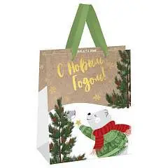Сумка подарочная "NY bear" фольга, крафт 18*23*10см, фото №1