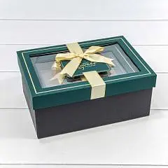 Коробка подарочная Черная с окошком 22,5*16*9,5 см 3-3, фото №1