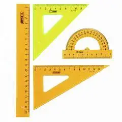 Набор чертежный СТАММ "Neon" (треуг. 2шт, линейка 20см, трансп), фото №1